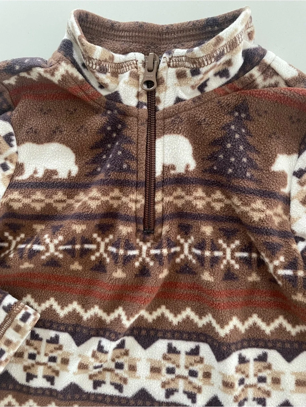 The Children's Place Brown & White Bear Pattern Fleece Half-Zip Jacket